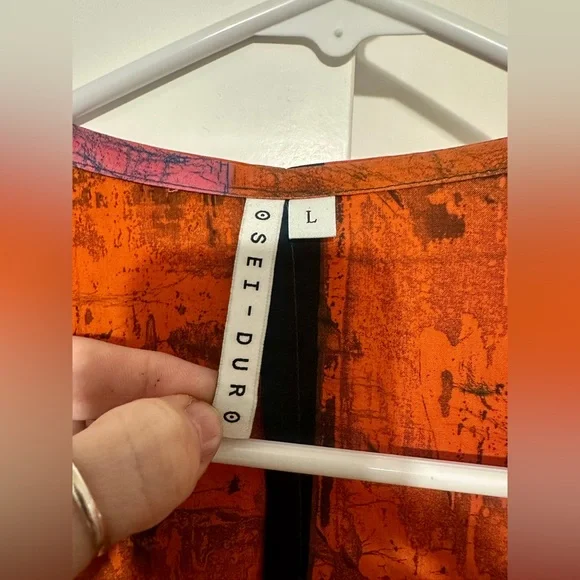 NEW Osei Duro Letsa Rayon Wrap Dress Carmine Red Black Pink Multi Color Size L - Picture 9 of 10